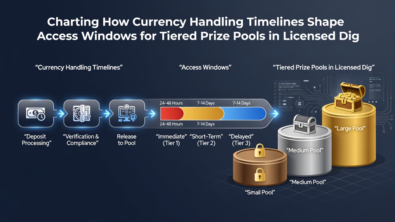 Flowchart illustrating currency transaction timelines impacting access to different prize pool tiers