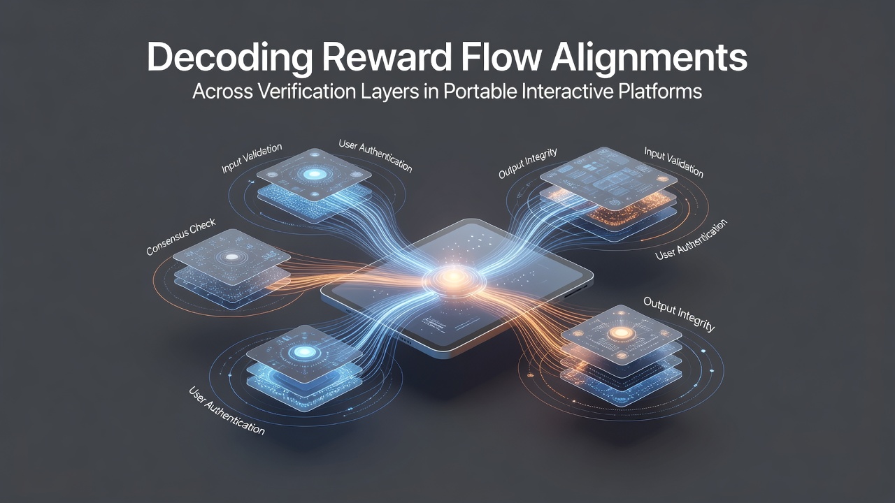 Illustration of reward flow alignments in portable interactive platforms showing verification layers adn data synchronization