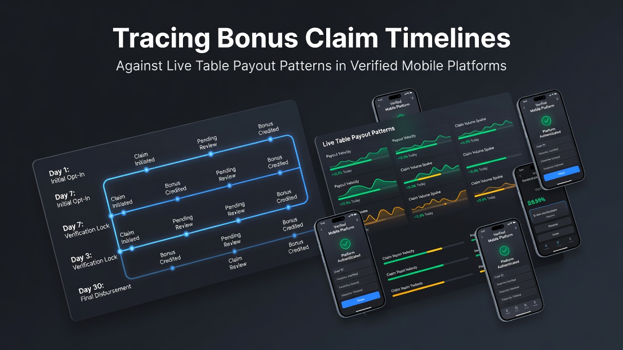 Mobile platform dashboard displaying bonus claim timelines alongside live table game payout data